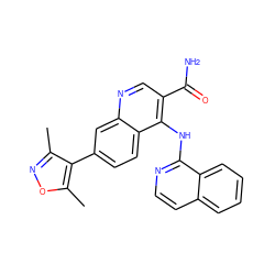 Cc1noc(C)c1-c1ccc2c(Nc3nccc4ccccc34)c(C(N)=O)cnc2c1 ZINC000045191014