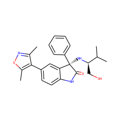 Cc1noc(C)c1-c1ccc2c(c1)[C@@](N[C@H](CO)C(C)C)(c1ccccc1)C(=O)N2 ZINC001772576016