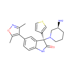 Cc1noc(C)c1-c1ccc2c(c1)[C@@](c1ccsc1)(N1CCC[C@H](N)C1)C(=O)N2 ZINC000218550035