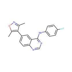 Cc1noc(C)c1-c1ccc2ncnc(Nc3ccc(F)cc3)c2c1 ZINC000004266397