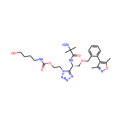 Cc1noc(C)c1-c1ccccc1COC[C@@H](NC(=O)C(C)(C)N)c1nnnn1CCOC(=O)NCCCCO ZINC000029041226