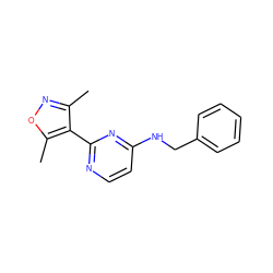 Cc1noc(C)c1-c1nccc(NCc2ccccc2)n1 ZINC000004266554