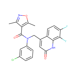 Cc1noc(C)c1C(=O)N(Cc1cc(=O)[nH]c2c(F)c(F)ccc12)c1cccc(Cl)c1 ZINC000040951665