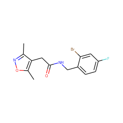 Cc1noc(C)c1CC(=O)NCc1ccc(F)cc1Br ZINC000043177529