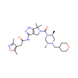 Cc1noc(C)c1CC(=O)Nc1n[nH]c2c1CN(C(=O)N1C[C@@H](C)N(CC3CCOCC3)C[C@@H]1C)C2(C)C ZINC000114180326