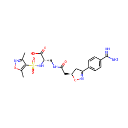 Cc1noc(C)c1S(=O)(=O)N[C@@H](CNC(=O)C[C@H]1CC(c2ccc(C(=N)N)cc2)=NO1)C(=O)O ZINC000003919166