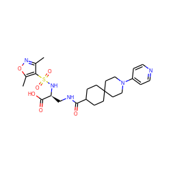 Cc1noc(C)c1S(=O)(=O)N[C@@H](CNC(=O)C1CCC2(CC1)CCN(c1ccncc1)CC2)C(=O)O ZINC000028755773