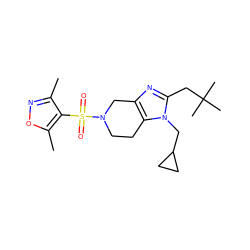 Cc1noc(C)c1S(=O)(=O)N1CCc2c(nc(CC(C)(C)C)n2CC2CC2)C1 ZINC000043065016