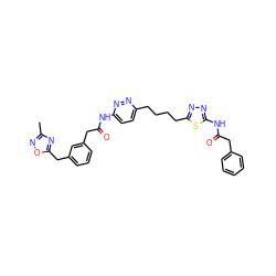 Cc1noc(Cc2cccc(CC(=O)Nc3ccc(CCCCc4nnc(NC(=O)Cc5ccccc5)s4)nn3)c2)n1 ZINC000149511527