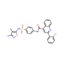 Cc1noc(NS(=O)(=O)c2ccc(NC(=O)c3cc(-c4ccccc4Cl)nc4ccccc34)cc2)c1C ZINC000003214452