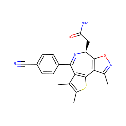 Cc1noc2c1-c1sc(C)c(C)c1C(c1ccc(C#N)cc1)=N[C@H]2CC(N)=O ZINC000096284457