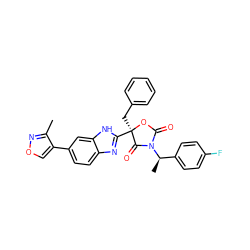 Cc1nocc1-c1ccc2nc([C@@]3(Cc4ccccc4)OC(=O)N([C@H](C)c4ccc(F)cc4)C3=O)[nH]c2c1 ZINC000473137279