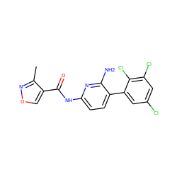 Cc1nocc1C(=O)Nc1ccc(-c2cc(Cl)cc(Cl)c2Cl)c(N)n1 ZINC000113431945