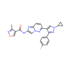 Cc1nocc1C(=O)Nc1cn2nc(-c3cn(C4CC4)nc3-c3ccc(F)cc3)ccc2n1 ZINC001772647785