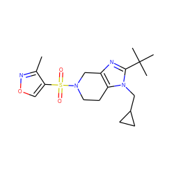 Cc1nocc1S(=O)(=O)N1CCc2c(nc(C(C)(C)C)n2CC2CC2)C1 ZINC000043024166