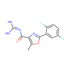 Cc1oc(-c2cc(F)ccc2F)nc1C(=O)N=C(N)N ZINC000040429316