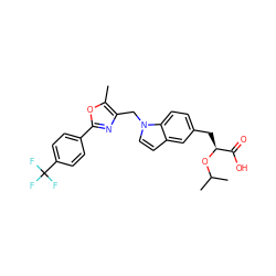 Cc1oc(-c2ccc(C(F)(F)F)cc2)nc1Cn1ccc2cc(C[C@H](OC(C)C)C(=O)O)ccc21 ZINC000034210397