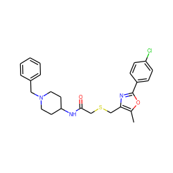 Cc1oc(-c2ccc(Cl)cc2)nc1CSCC(=O)NC1CCN(Cc2ccccc2)CC1 ZINC000015942341