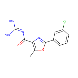 Cc1oc(-c2cccc(Cl)c2)nc1C(=O)N=C(N)N ZINC000040949607