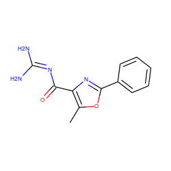 Cc1oc(-c2ccccc2)nc1C(=O)N=C(N)N ZINC000045506039