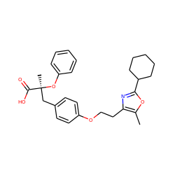 Cc1oc(C2CCCCC2)nc1CCOc1ccc(C[C@](C)(Oc2ccccc2)C(=O)O)cc1 ZINC000012358528