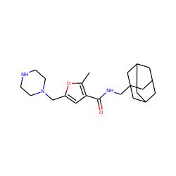 Cc1oc(CN2CCNCC2)cc1C(=O)NCC12CC3CC(CC(C3)C1)C2 ZINC000028825973