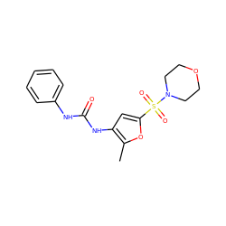 Cc1oc(S(=O)(=O)N2CCOCC2)cc1NC(=O)Nc1ccccc1 ZINC000040395081