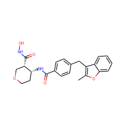 Cc1oc2ccccc2c1Cc1ccc(C(=O)N[C@@H]2CCOC[C@@H]2C(=O)NO)cc1 ZINC000029127330