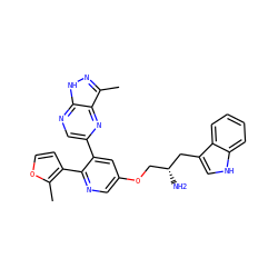 Cc1occc1-c1ncc(OC[C@@H](N)Cc2c[nH]c3ccccc23)cc1-c1cnc2[nH]nc(C)c2n1 ZINC000045366459