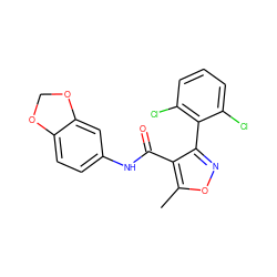 Cc1onc(-c2c(Cl)cccc2Cl)c1C(=O)Nc1ccc2c(c1)OCO2 ZINC000000688789