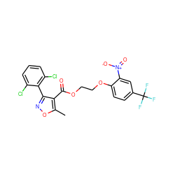 Cc1onc(-c2c(Cl)cccc2Cl)c1C(=O)OCCOc1ccc(C(F)(F)F)cc1[N+](=O)[O-] ZINC000005553047