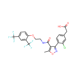 Cc1onc(-c2ccc(CC(=O)O)cc2Cl)c1C(=O)NCCOc1ccc(C(F)(F)F)cc1C(F)(F)F ZINC000037866927