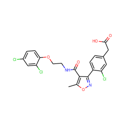 Cc1onc(-c2ccc(CC(=O)O)cc2Cl)c1C(=O)NCCOc1ccc(Cl)cc1Cl ZINC000037866928