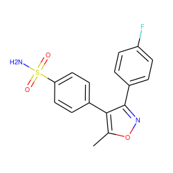 Cc1onc(-c2ccc(F)cc2)c1-c1ccc(S(N)(=O)=O)cc1 ZINC000028524090