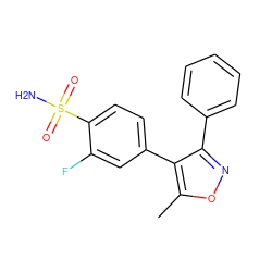 Cc1onc(-c2ccccc2)c1-c1ccc(S(N)(=O)=O)c(F)c1 ZINC000028524094