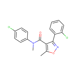 Cc1onc(-c2ccccc2Cl)c1C(=O)N(C)c1ccc(Cl)cc1 ZINC000043208218