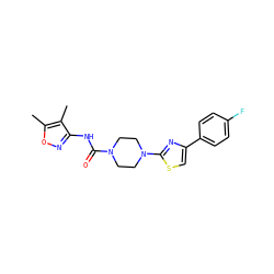 Cc1onc(NC(=O)N2CCN(c3nc(-c4ccc(F)cc4)cs3)CC2)c1C ZINC000095583153