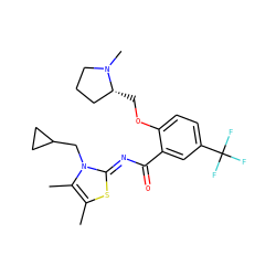 Cc1s/c(=N\C(=O)c2cc(C(F)(F)F)ccc2OC[C@@H]2CCCN2C)n(CC2CC2)c1C ZINC000139251226