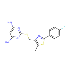 Cc1sc(-c2ccc(F)cc2)nc1CSc1nc(N)cc(N)n1 ZINC000096283890