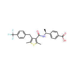 Cc1sc(C)c(C(=O)N[C@@H](C)c2ccc(C(=O)O)cc2)c1Cc1ccc(C(F)(F)F)cc1 ZINC000045390328