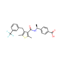 Cc1sc(C)c(C(=O)N[C@@H](C)c2ccc(C(=O)O)cc2)c1Cc1cccc(C(F)(F)F)c1 ZINC000045374866