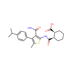 Cc1sc(NC(=O)[C@@H]2CCCC[C@@H]2C(=O)O)c(C(N)=O)c1-c1ccc(C(C)C)cc1 ZINC000008454373