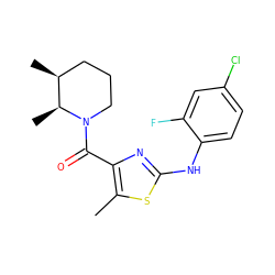 Cc1sc(Nc2ccc(Cl)cc2F)nc1C(=O)N1CCC[C@H](C)[C@@H]1C ZINC000096283027