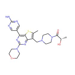 Cc1sc2c(-c3cnc(N)nc3)nc(N3CCOCC3)nc2c1CN1CCN(C(=O)[C@H](C)O)CC1 ZINC000205717221