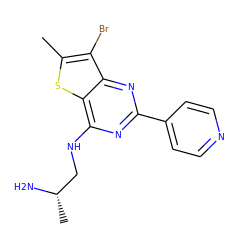 Cc1sc2c(NC[C@H](C)N)nc(-c3ccncc3)nc2c1Br ZINC000223661048