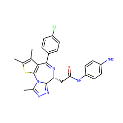 Cc1sc2c(c1C)C(c1ccc(Cl)cc1)=N[C@H](CC(=O)Nc1ccc(N)cc1)c1nnc(C)n1-2 ZINC000000578216