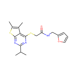 Cc1sc2nc(C(C)C)nc(SCC(=O)NCc3ccco3)c2c1C ZINC000001340356