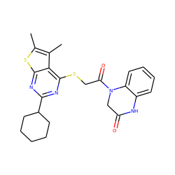 Cc1sc2nc(C3CCCCC3)nc(SCC(=O)N3CC(=O)Nc4ccccc43)c2c1C ZINC000008667026