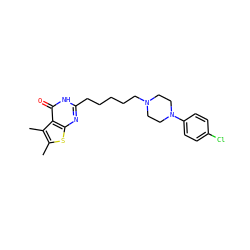 Cc1sc2nc(CCCCCN3CCN(c4ccc(Cl)cc4)CC3)[nH]c(=O)c2c1C ZINC000299869027