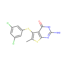 Cc1sc2nc(N)[nH]c(=O)c2c1Sc1cc(Cl)cc(Cl)c1 ZINC000040951365